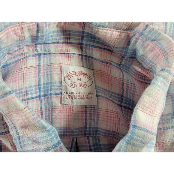 Brooks Brothers Irish Linen Pink & Blue Plaid Button Shirt - Medium - Picture 5 of 6